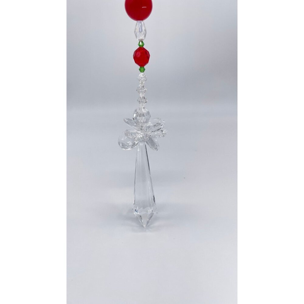 Beaded Christmas Suncatcher Red Green Clear Crystal Prism Hanging Patio Decor - Picture 3 of 9